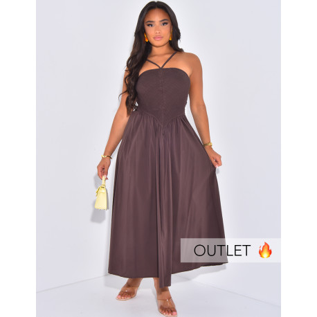 Robe longue froncée à bretelles croisées