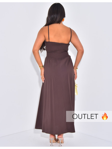 Langes, gerafftes Kleid mit überkreuzten Trägern