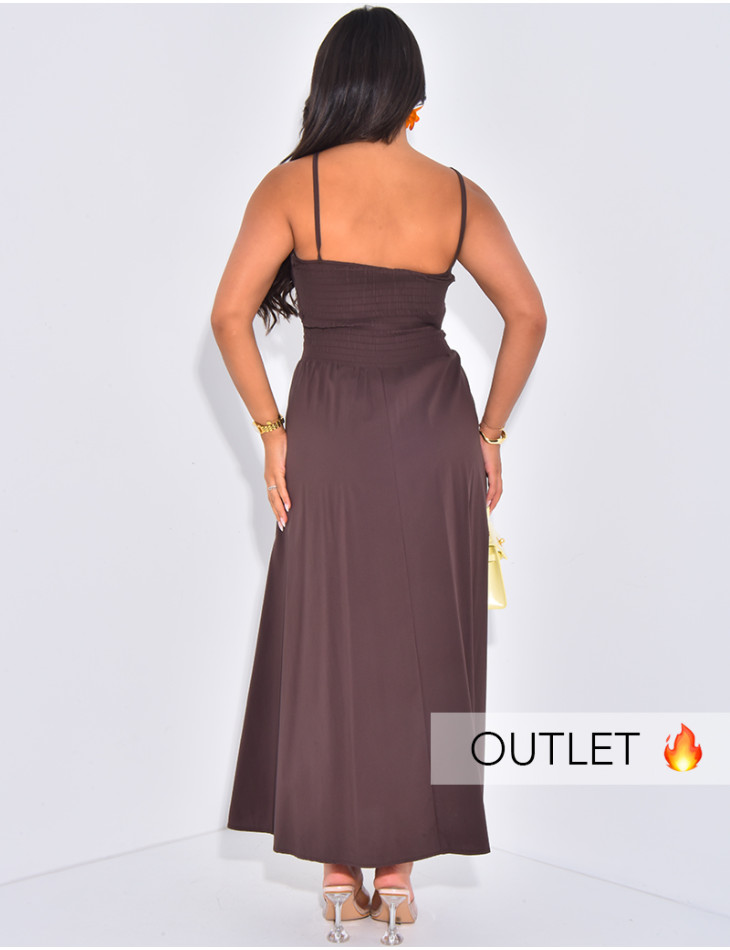 Langes, gerafftes Kleid mit überkreuzten Trägern