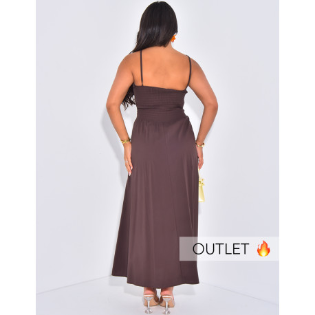 Langes, gerafftes Kleid mit überkreuzten Trägern