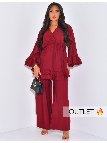 Linen pants and ruffled top set