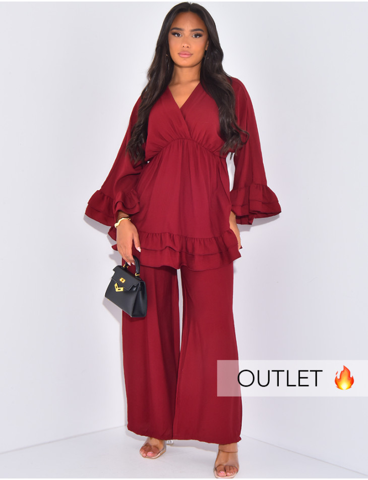 Linen pants and ruffled top set