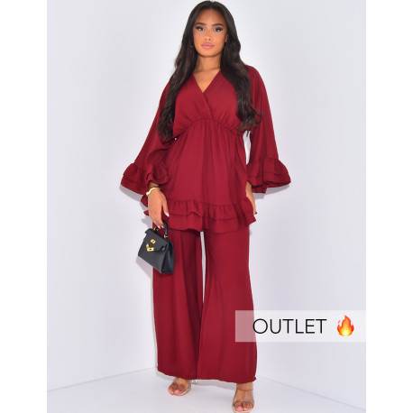 Linen pants and ruffled top set