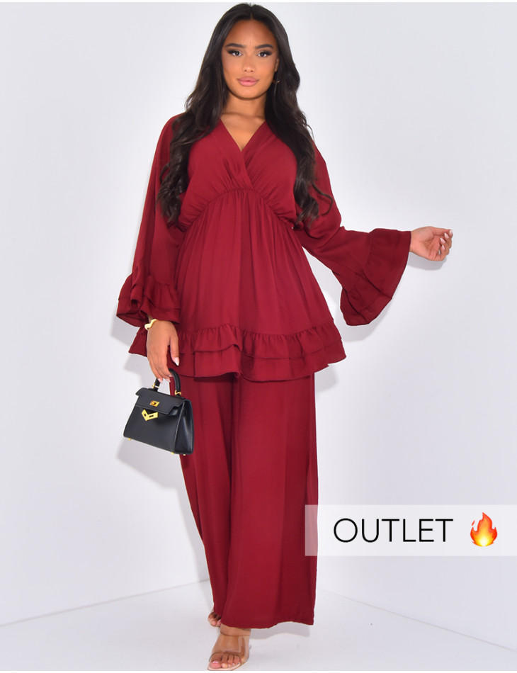Linen pants and ruffled top set
