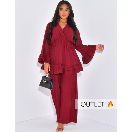 Linen pants and ruffled top set