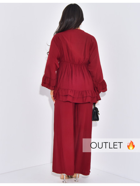 Linen pants and ruffled top set