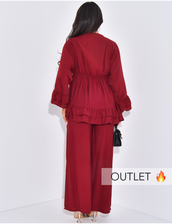 Linen pants and ruffled top set