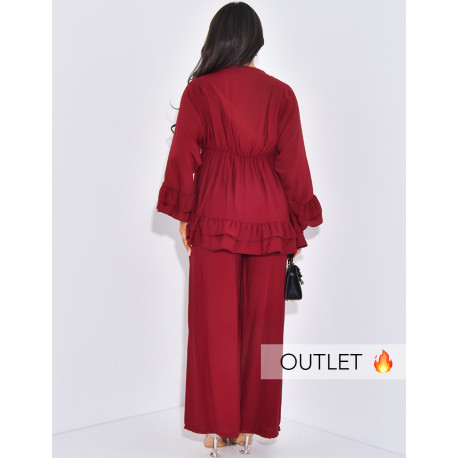 Linen pants and ruffled top set