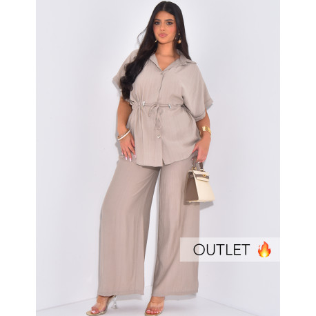 Ensemble pantalon droit et chemise manches courtes cintrée à la taille