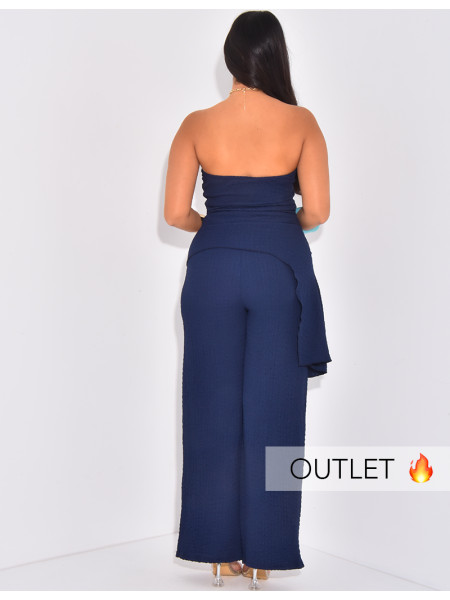 Bustier top and straight-leg pants set in textured fabric