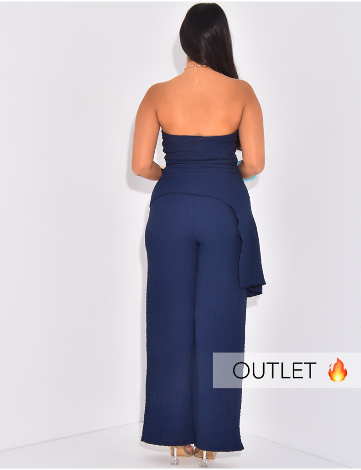 Bustier top and straight-leg pants set in textured fabric