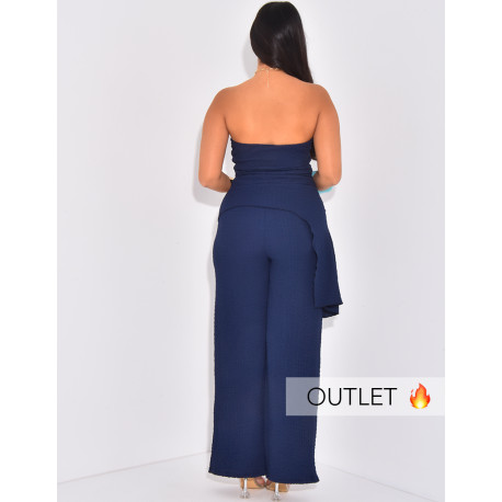 Bustier top and straight-leg pants set in textured fabric