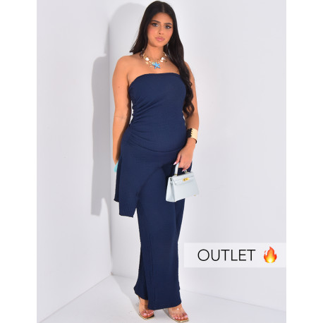 Ensemble top bustier et pantalon droit en tissu texturé