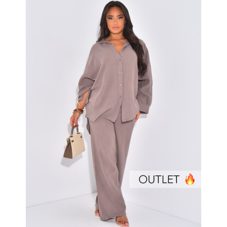 Ensemble pantalon et chemise en gaze de coton