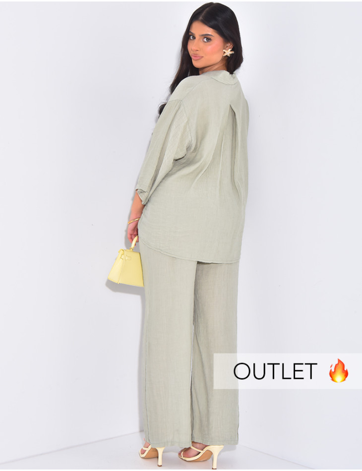 Set aus Hose mit geradem Bein und strukturiertem 3/4-Ärmeln-Shirt