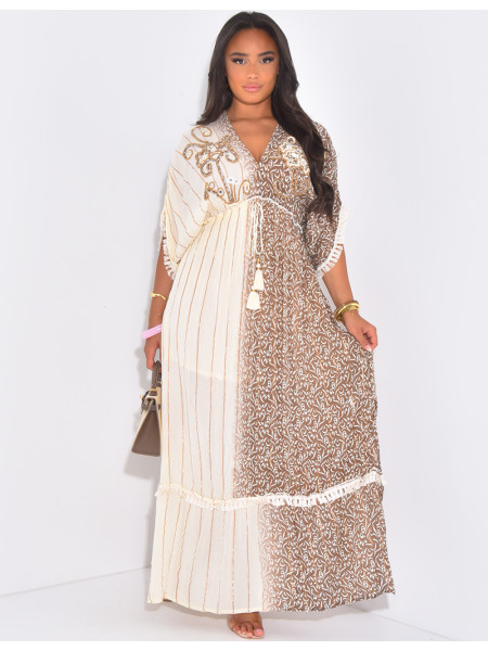 Robe bohème longue à broderies et perles
