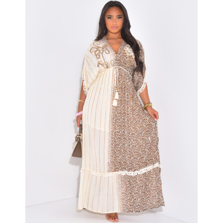 Robe bohème longue à broderies et perles