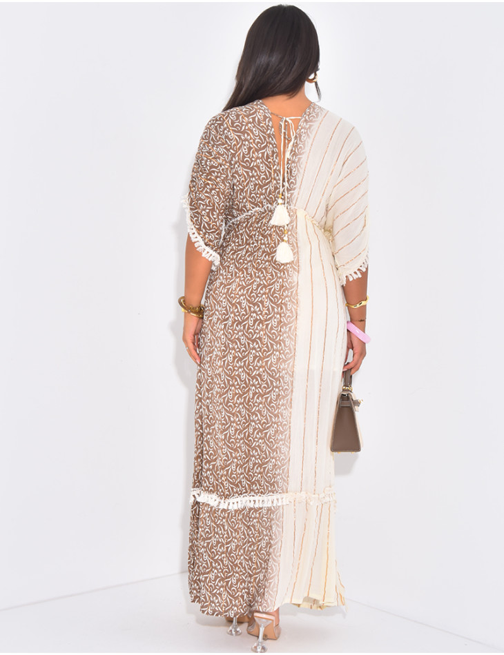 Robe bohème longue à broderies et perles