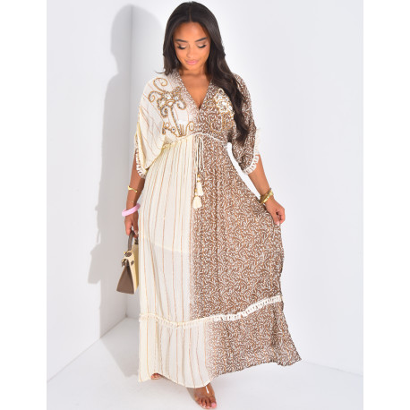 Robe bohème longue à broderies et perles