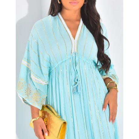 Langes Boho-Kleid mit Goldstickerei