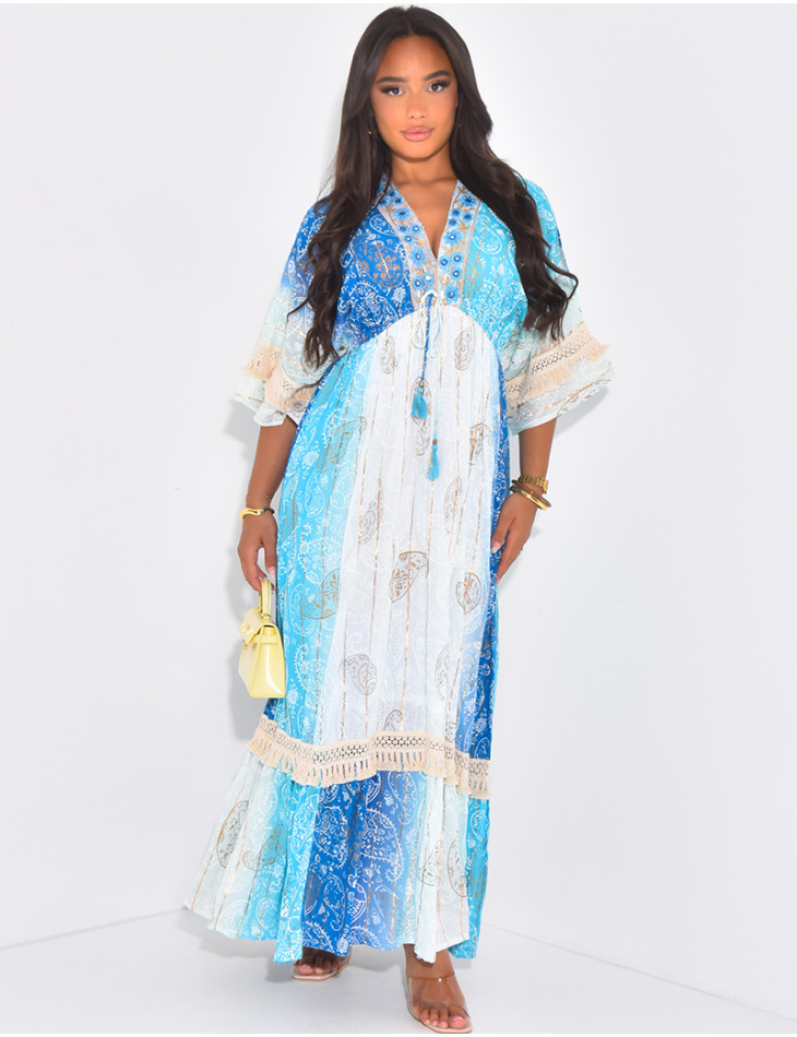Robe longue bohème à perles et sequins brodées