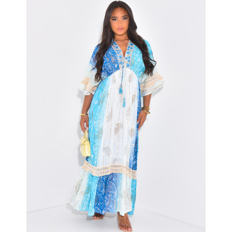 Robe longue bohème à perles et sequins brodées