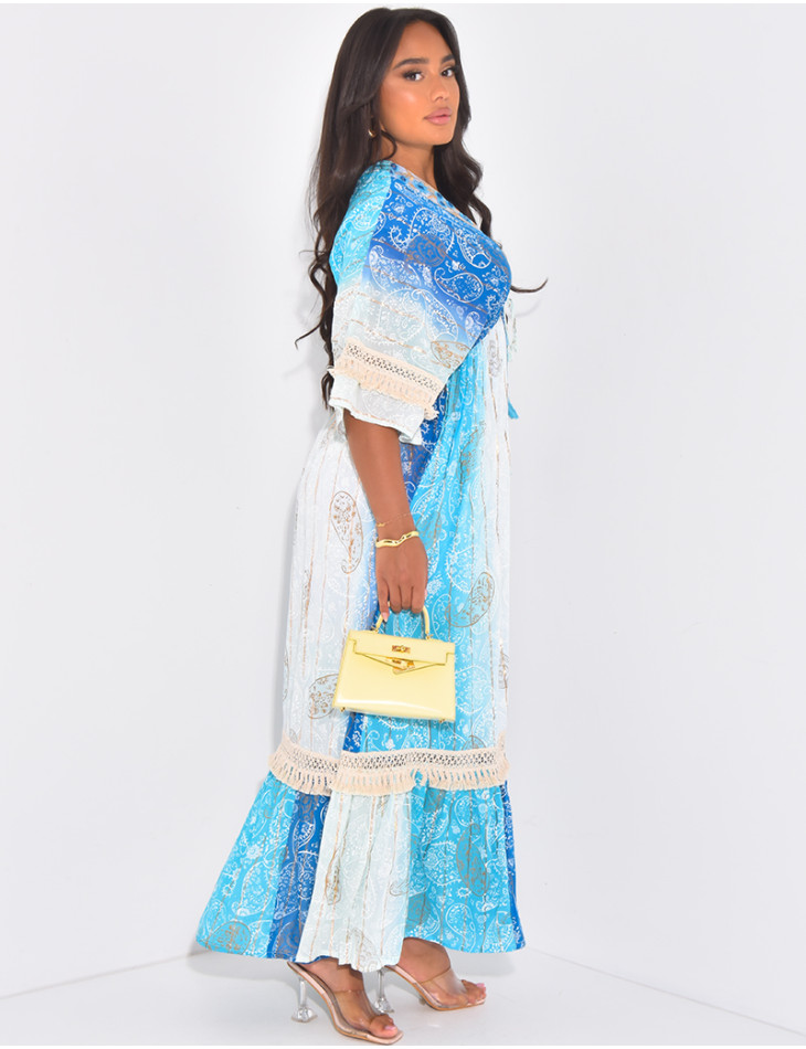 Robe longue bohème à perles et sequins brodées