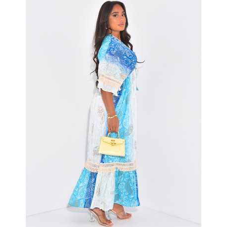 Robe longue bohème à perles et sequins brodées