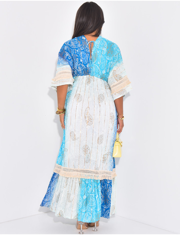 Robe longue bohème à perles et sequins brodées