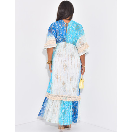 Robe longue bohème à perles et sequins brodées