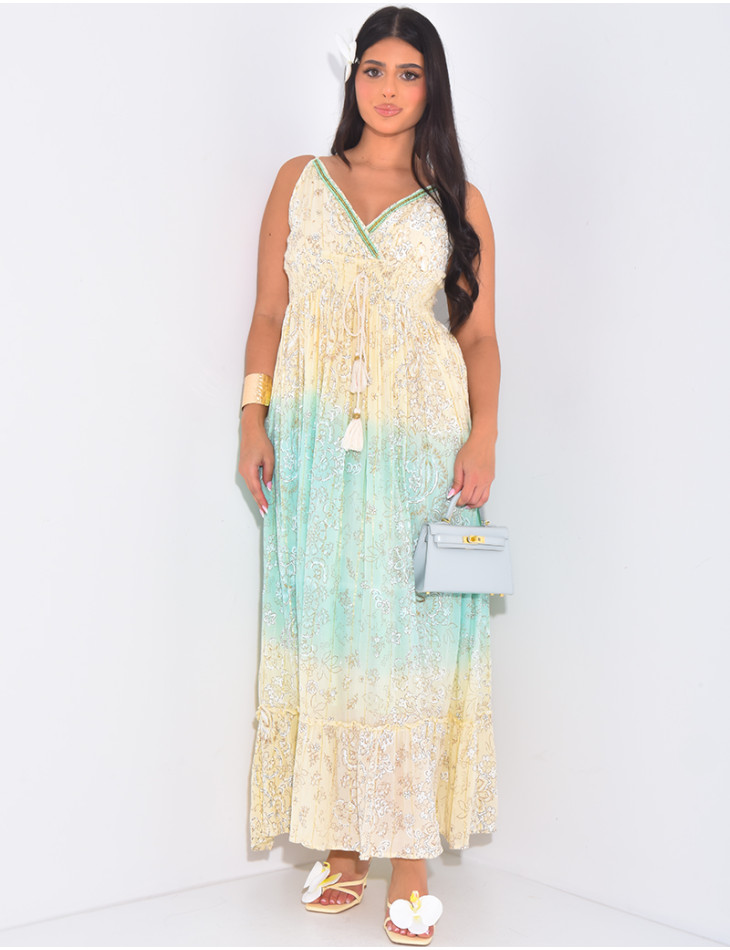 Long bohemian dress with beads and embroidery