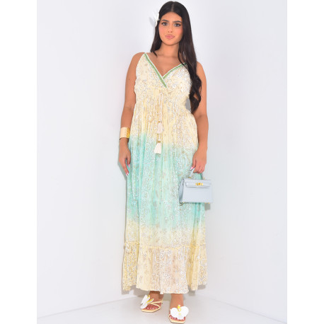 Long bohemian dress with beads and embroidery