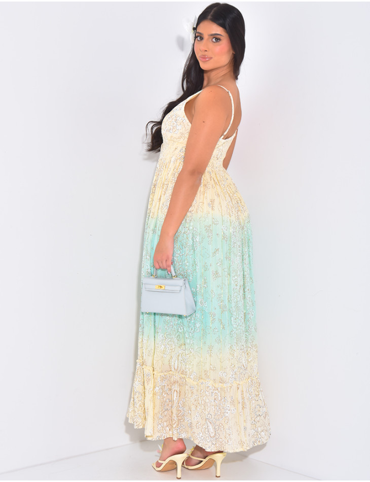 Long bohemian dress with beads and embroidery