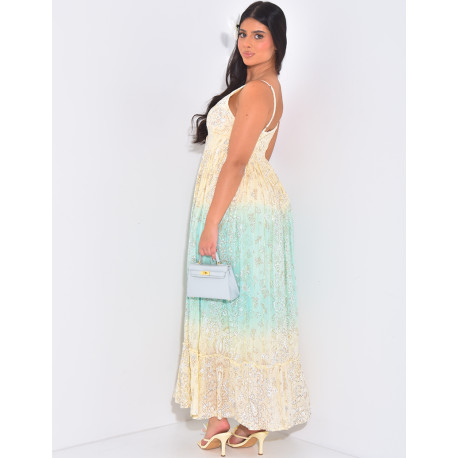 Long bohemian dress with beads and embroidery