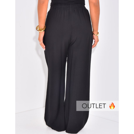 Pantalon coupe droite taille haute effet lin