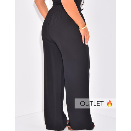 Pantalon coupe droite taille haute effet lin