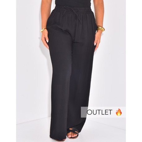 Pantalon coupe droite taille haute effet lin