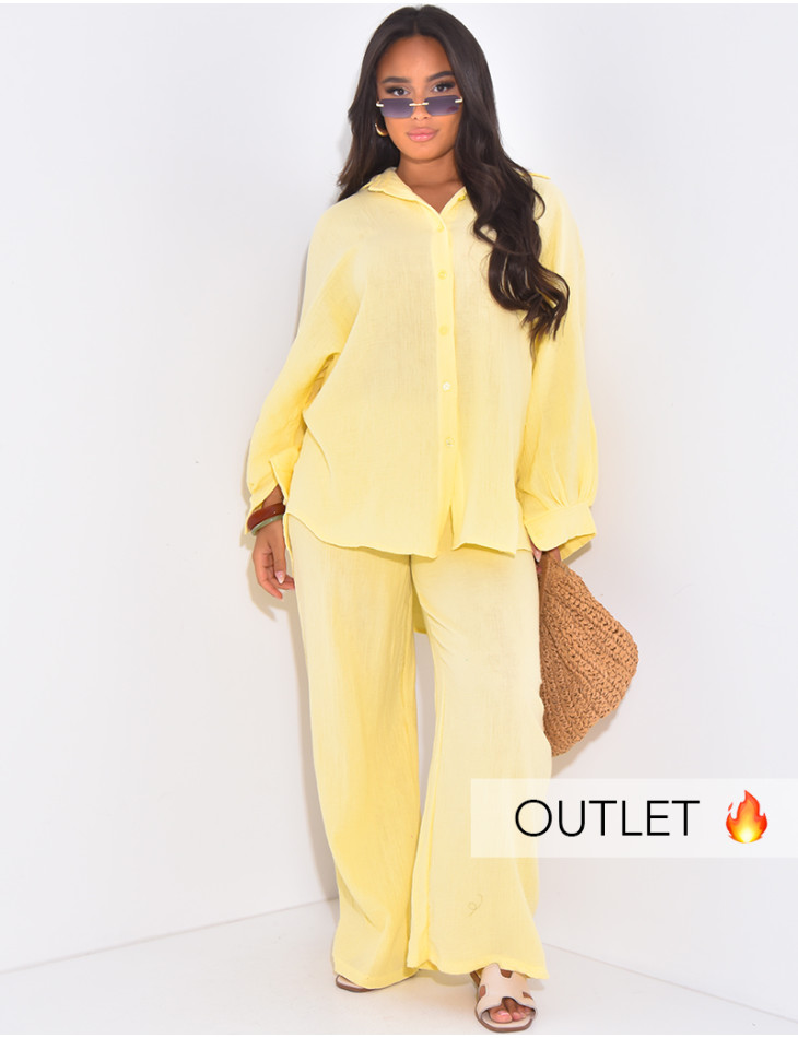 Cotton gauze trousers and shirt set