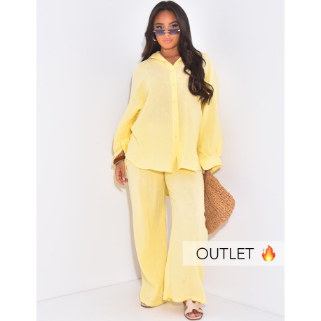 Cotton gauze trousers and shirt set