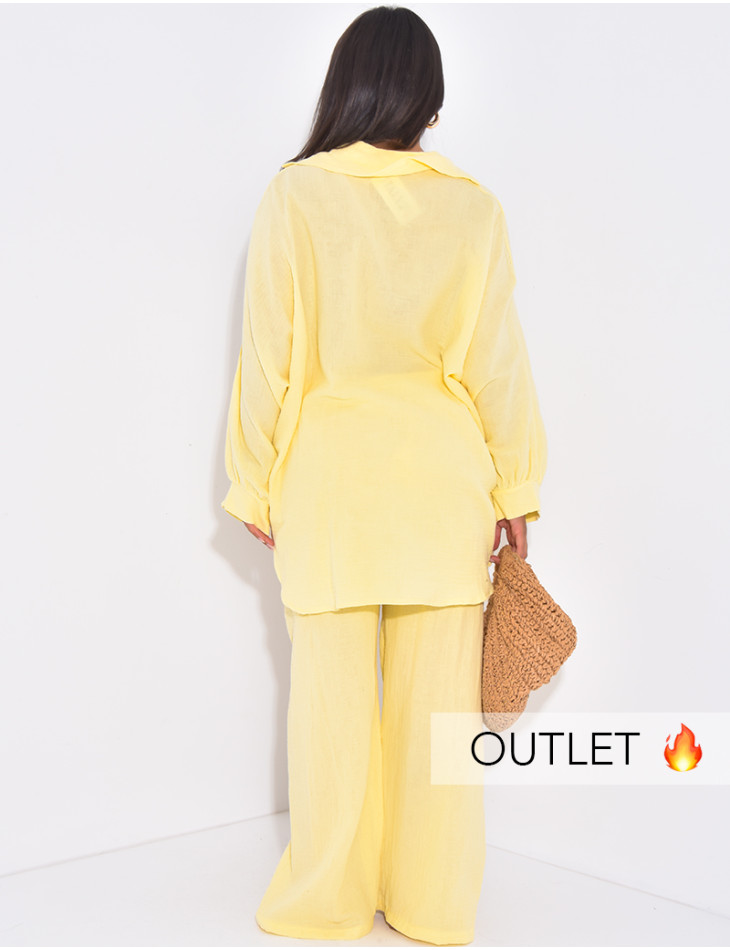 Cotton gauze trousers and shirt set