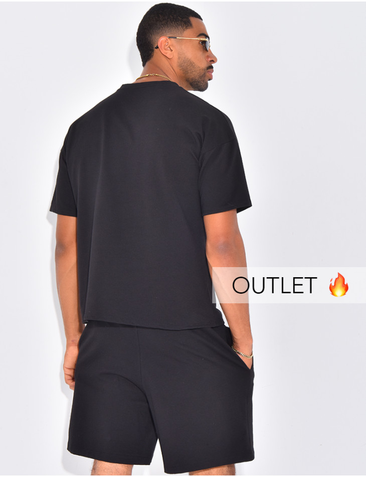 Ensemble uni short à couture contrastante et t-shirt
