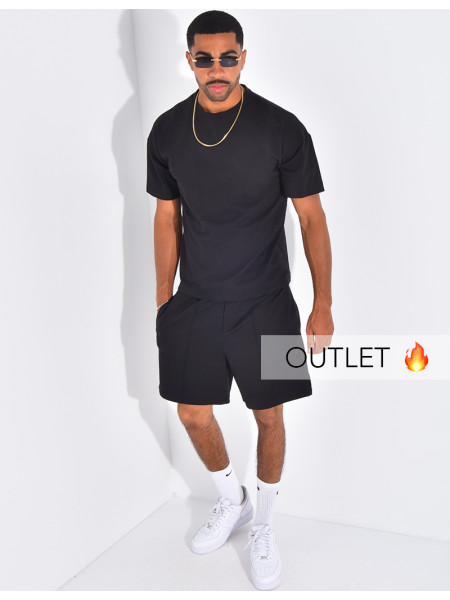 Ensemble uni short à couture contrastante et t-shirt