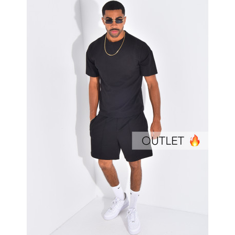Ensemble uni short à couture contrastante et t-shirt
