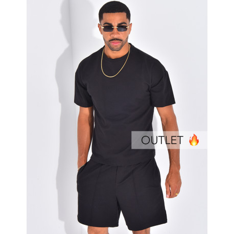 Ensemble uni short à couture contrastante et t-shirt