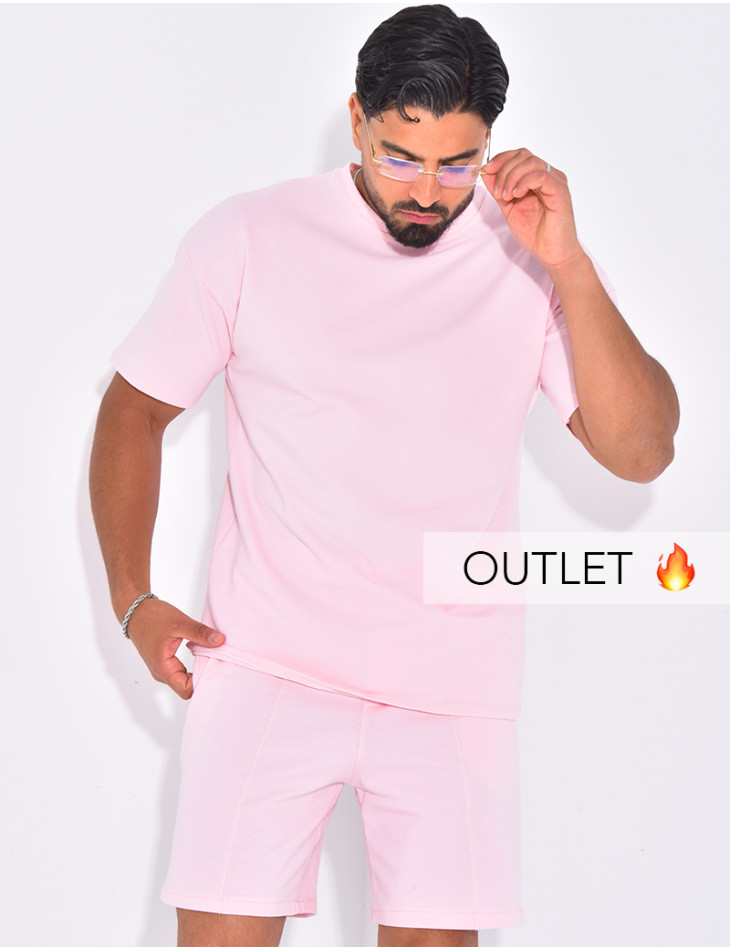 Ensemble uni short à couture contrastante et t-shirt
