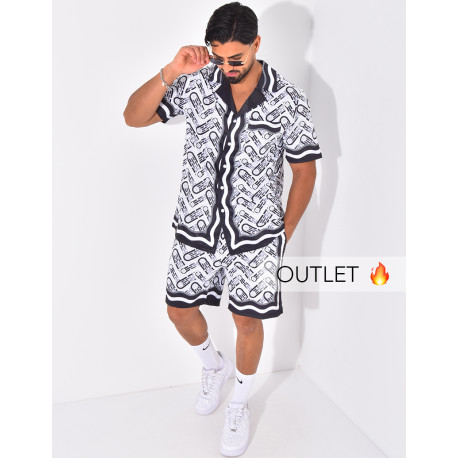 Ensemble short et chemise à motifs