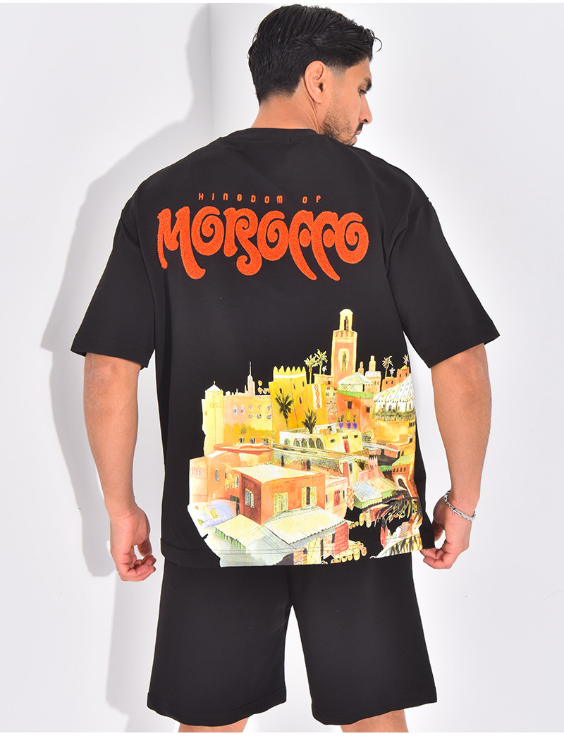 Ensemble Short + T-shirt Homme Décontracté - Tenue Sport été Légère - Imprimé Et Cordon De Serrage