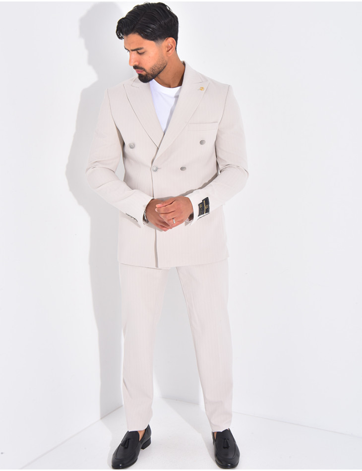 Ensemble de costume croisé 2 pièces à rayures