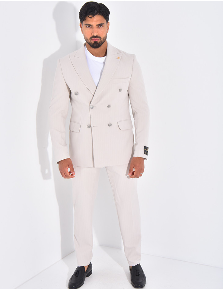 Ensemble de costume croisé 2 pièces à rayures