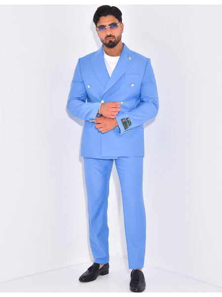 Ensemble de costume croisé 2 pièces à boutons dorés